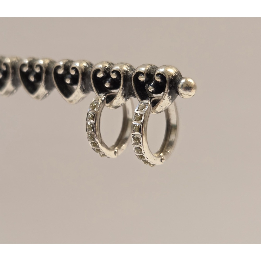 14k White Gold Uncut Natural Stone Huggie Hoop Earrings